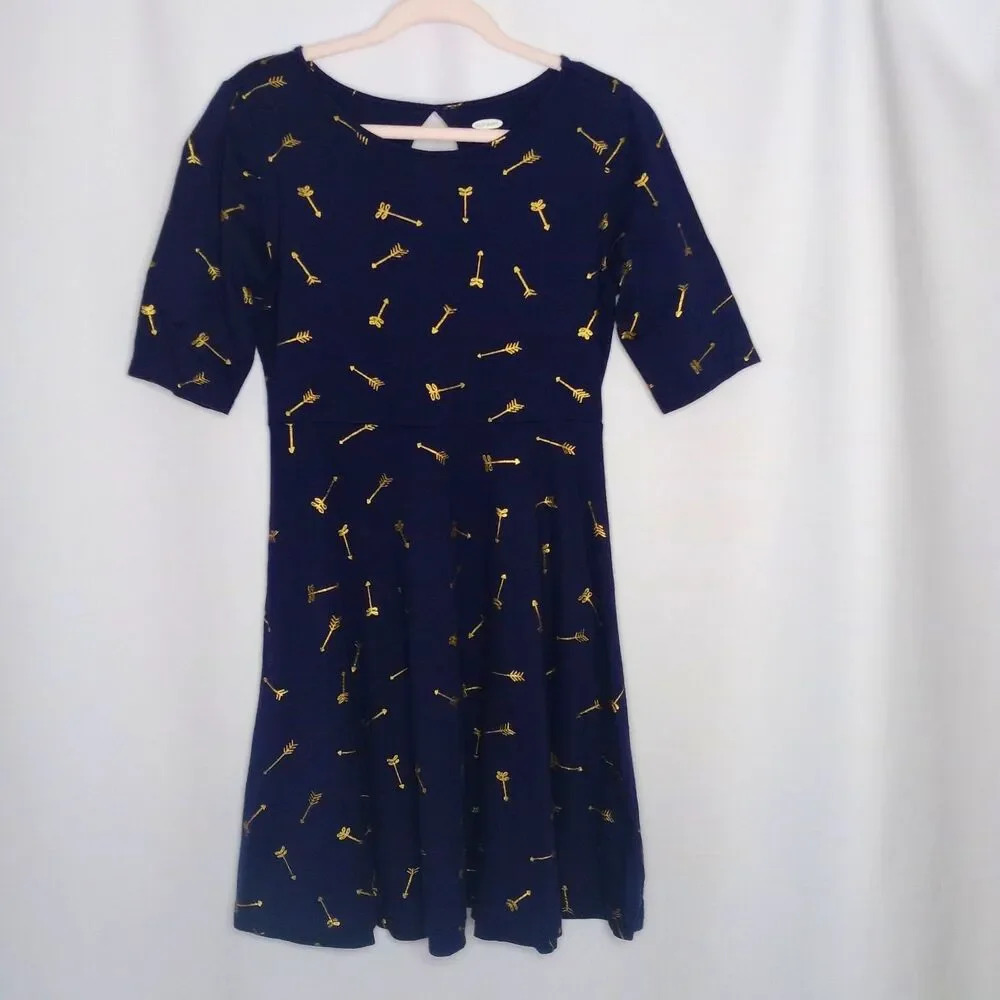 Old Navy T-Shirt Swing Dress Short Slve Navy Blue Pullover Midi Youth Girls Med